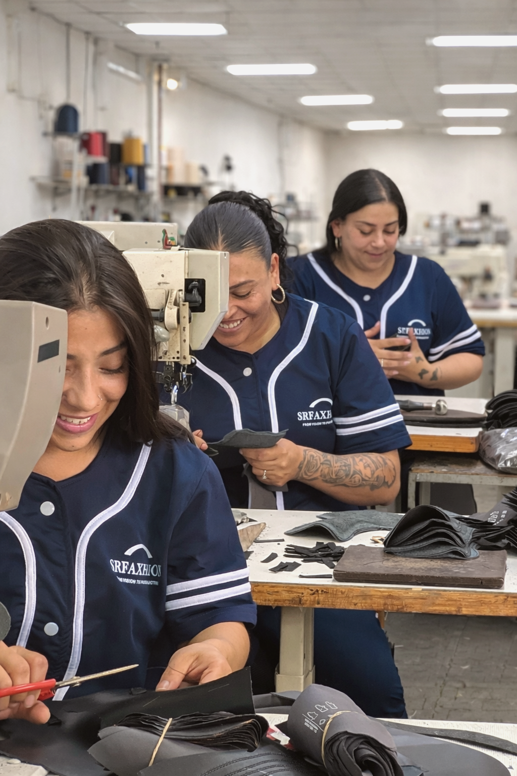 Finished boots in a Colombian footwear production workshop